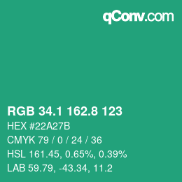 カラーコード: RGB 34.1 162.8 123 | qconv.com