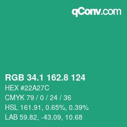 カラーコード: RGB 34.1 162.8 124 | qconv.com