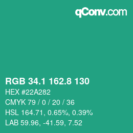 カラーコード: RGB 34.1 162.8 130 | qconv.com