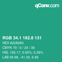カラーコード: RGB 34.1 162.8 131 | qconv.com