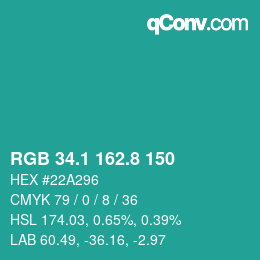 Color code: RGB 34.1 162.8 150 | qconv.com