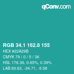 Color code: RGB 34.1 162.8 155 | qconv.com
