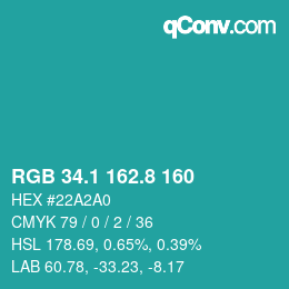 Color code: RGB 34.1 162.8 160 | qconv.com