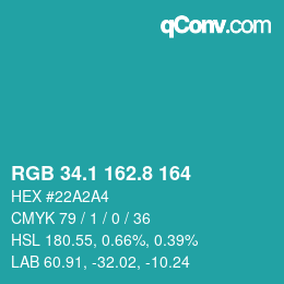 カラーコード: RGB 34.1 162.8 164 | qconv.com
