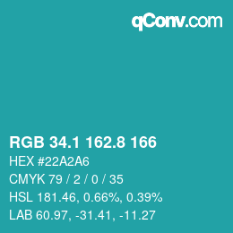 颜色代码: RGB 34.1 162.8 166 | qconv.com
