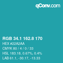 Color code: RGB 34.1 162.8 170 | qconv.com