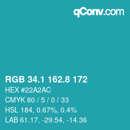 カラーコード: RGB 34.1 162.8 172 | qconv.com