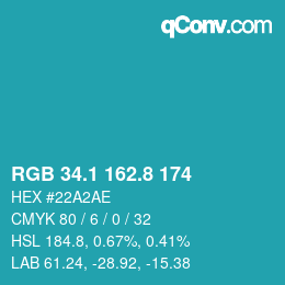 Color code: RGB 34.1 162.8 174 | qconv.com