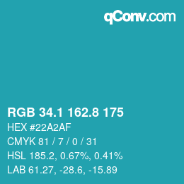 Color code: RGB 34.1 162.8 175 | qconv.com