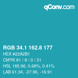 カラーコード: RGB 34.1 162.8 177 | qconv.com