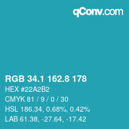 カラーコード: RGB 34.1 162.8 178 | qconv.com