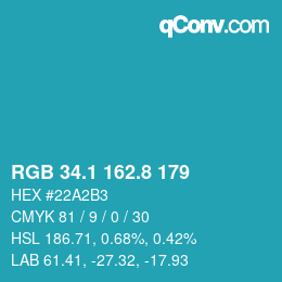 Color code: RGB 34.1 162.8 179 | qconv.com