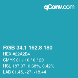 Color code: RGB 34.1 162.8 180 | qconv.com