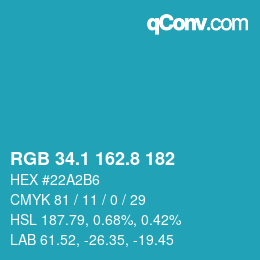 カラーコード: RGB 34.1 162.8 182 | qconv.com