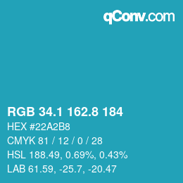 Color code: RGB 34.1 162.8 184 | qconv.com