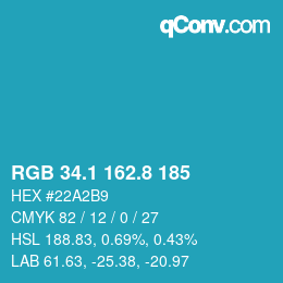 Color code: RGB 34.1 162.8 185 | qconv.com