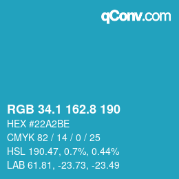 Color code: RGB 34.1 162.8 190 | qconv.com