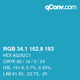 Color code: RGB 34.1 162.8 193 | qconv.com