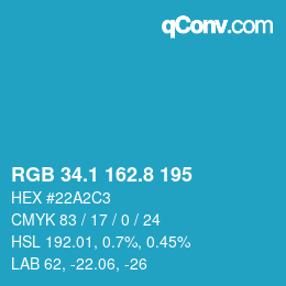 カラーコード: RGB 34.1 162.8 195 | qconv.com