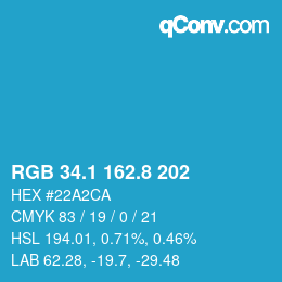 カラーコード: RGB 34.1 162.8 202 | qconv.com