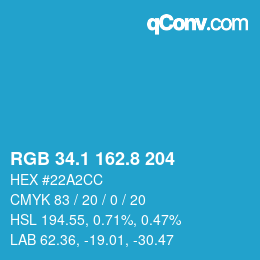 Color code: RGB 34.1 162.8 204 | qconv.com