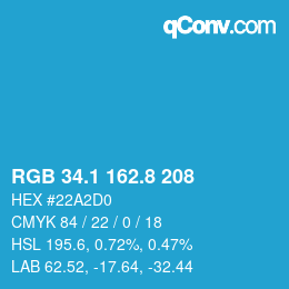 カラーコード: RGB 34.1 162.8 208 | qconv.com