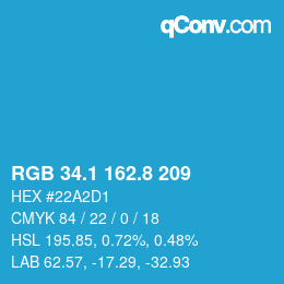カラーコード: RGB 34.1 162.8 209 | qconv.com