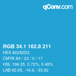 カラーコード: RGB 34.1 162.8 211 | qconv.com