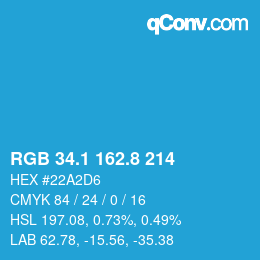 カラーコード: RGB 34.1 162.8 214 | qconv.com