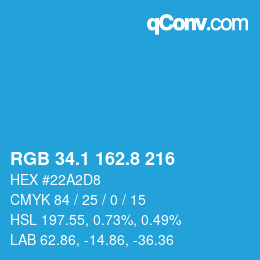 カラーコード: RGB 34.1 162.8 216 | qconv.com