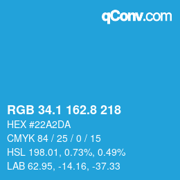 Color code: RGB 34.1 162.8 218 | qconv.com