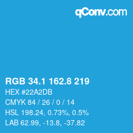 カラーコード: RGB 34.1 162.8 219 | qconv.com
