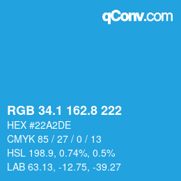 Color code: RGB 34.1 162.8 222 | qconv.com
