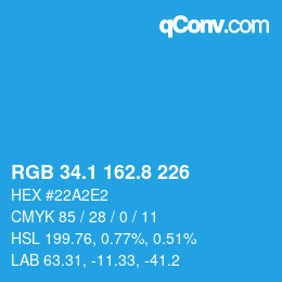 Color code: RGB 34.1 162.8 226 | qconv.com