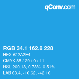 Color code: RGB 34.1 162.8 228 | qconv.com