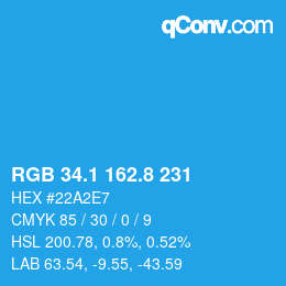 Color code: RGB 34.1 162.8 231 | qconv.com