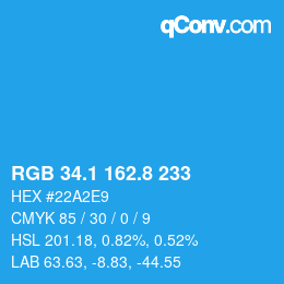 Color code: RGB 34.1 162.8 233 | qconv.com