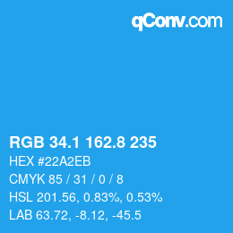 カラーコード: RGB 34.1 162.8 235 | qconv.com