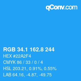 カラーコード: RGB 34.1 162.8 244 | qconv.com