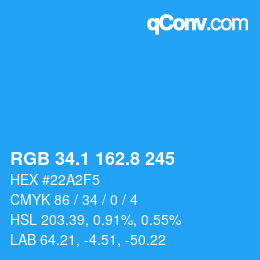 Color code: RGB 34.1 162.8 245 | qconv.com