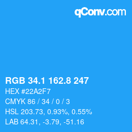 カラーコード: RGB 34.1 162.8 247 | qconv.com
