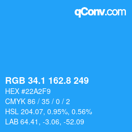 カラーコード: RGB 34.1 162.8 249 | qconv.com