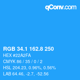Color code: RGB 34.1 162.8 250 | qconv.com