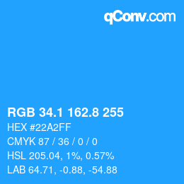 Color code: RGB 34.1 162.8 255 | qconv.com
