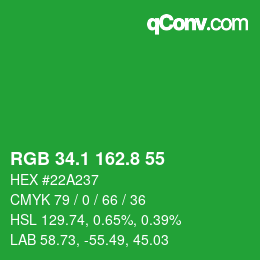 カラーコード: RGB 34.1 162.8 55 | qconv.com