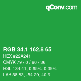 カラーコード: RGB 34.1 162.8 65 | qconv.com