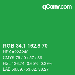 カラーコード: RGB 34.1 162.8 70 | qconv.com