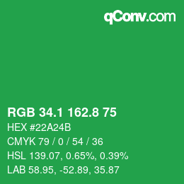 カラーコード: RGB 34.1 162.8 75 | qconv.com