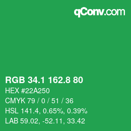 カラーコード: RGB 34.1 162.8 80 | qconv.com
