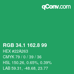 カラーコード: RGB 34.1 162.8 99 | qconv.com